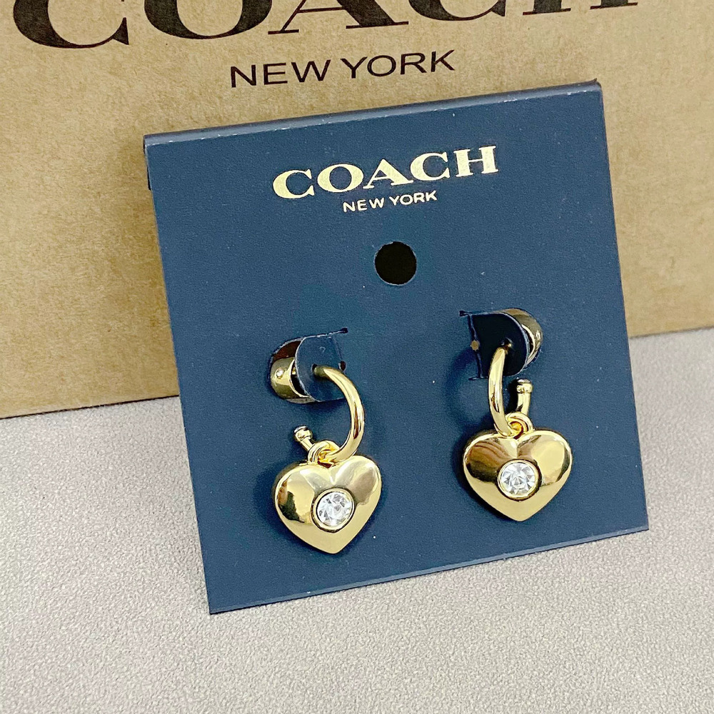 Coach Heart Shape Crystal Rhinestone Earrings